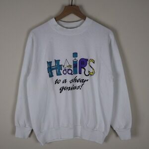Vintage 1992 Hairs To A Shear Genius Funny Sweatshirt White Large 20x25
